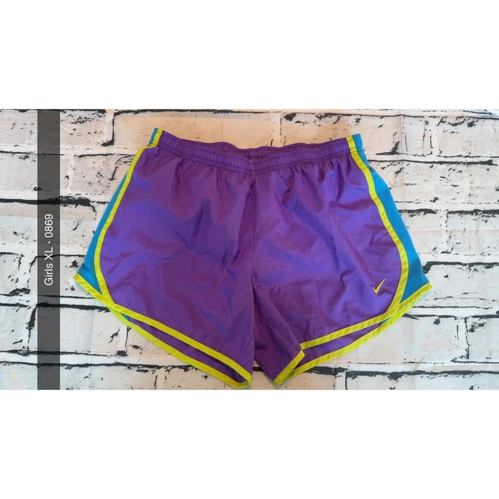 Nike Girls XL Purple Blue Yellow Tempo Running Athletic Shorts 0869